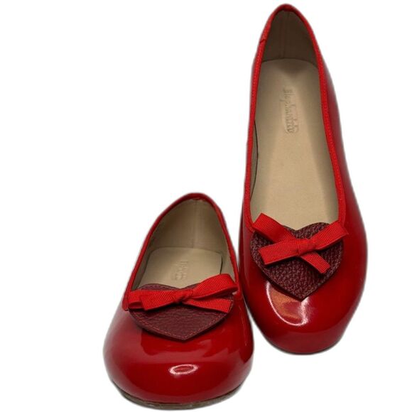 Elephantito‎ Red Patient Leather Ballet Flats Hearts Bows Big Girl Size 6 EU 37 - Picture 1 of 11